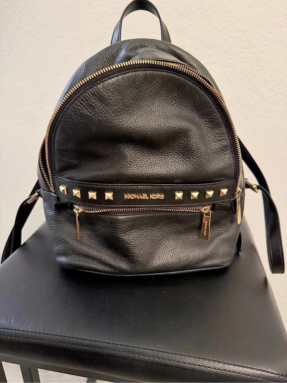 Michael Kors Rhea Mini Studded Leather Backpack in Black